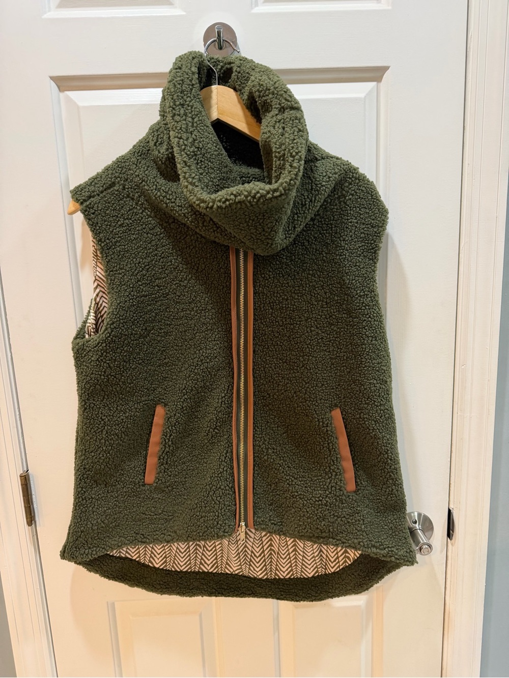 CK Bradley Olive Green Zip-Front Vest with Funnel Neck